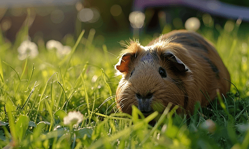 豚鼠在草地上晒太阳