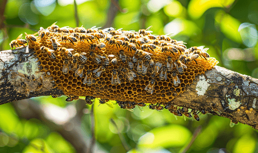 大型户外摄影照片_树枝上的大型野生蜜蜂蜂巢