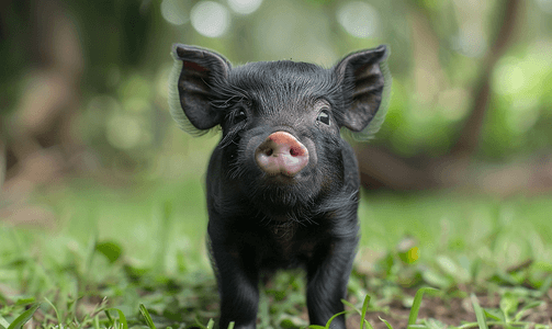 看着一只可爱的小黑猪的脸