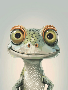 一只长着滑稽大眼睛的可爱卡通蜥蜴的插图