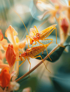 昆虫叶子摄影照片_花园里的火虫