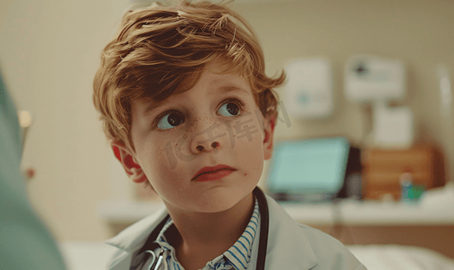 小男孩接受医生检查