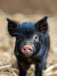 可爱黑色小猪脸上的毛茸茸的鼻子