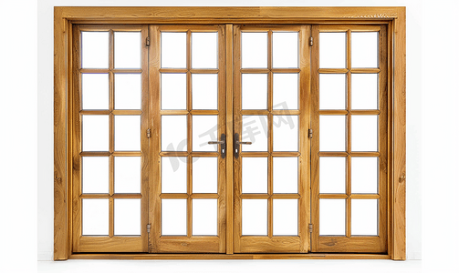白色背景下隔离的真正复古木质双层玻璃门窗框