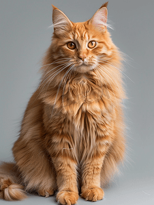 一只漂亮的姜黄色长毛猫的肖像发型前视