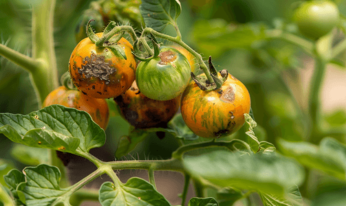 菜园里叶子上有病害的番茄植株