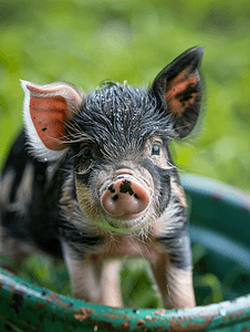 猪鼻子摄影照片_一只小猪的可爱湿黑鼻子