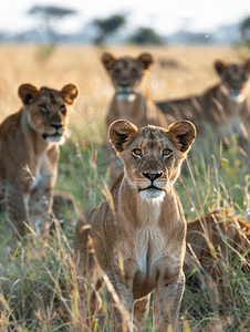 地产狮子摄影照片_非洲大草原上的狮子和幼小的动物