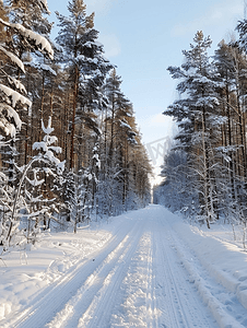 安全国家摄影照片_冬季森林积雪的路