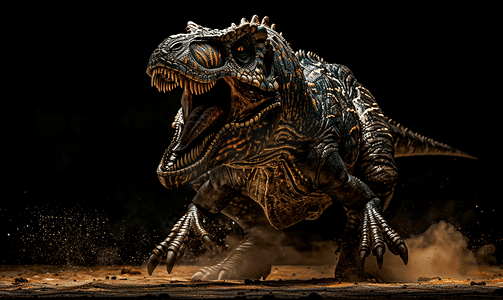 360巴迪龙摄影照片_黑暗中的恐龙巨兽龙