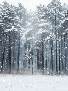 冬天森林上空的暴风雪