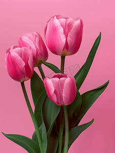 粉红色的花束深红色的郁金香花在春天盛开粉红色的孤立