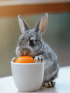 嫦娥的兔子摄影照片_兔子从杯子里吃食物