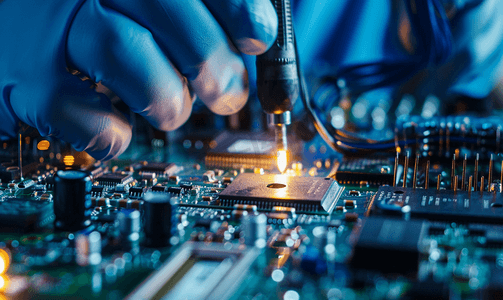 技术专家正在修理计算机电子设备
