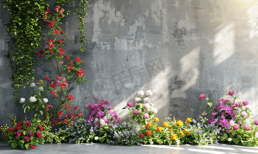 情人节装饰装饰摄影照片_美丽的花园有混凝土墙背景