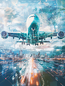全球航空方向航空旅行商业背景混合媒体
