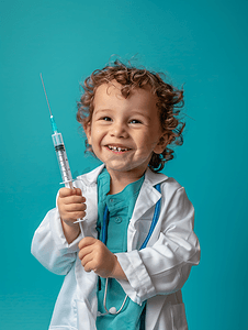 小医生幸福注射器家庭药品肩膀兽医乐趣儿科童年婴儿