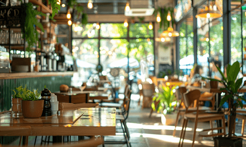 人民商场摄影照片_抽象模糊咖啡店或咖啡餐厅内部背景