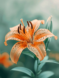 夏季植物背景摄影照片_夏季美丽鲜艳的橙色虎百合花特写