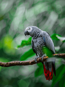 亚马逊灰鹦鹉站在树栖上