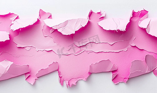 复古分割线波浪摄影照片_粉红色撕纸撕边条孤立在白色背景上