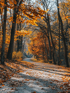 森林公园秋季景观中的树木和人行道