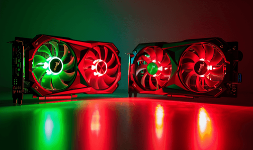 红色新年淘宝摄影照片_红色和绿色霓虹灯的游戏显卡冷却器