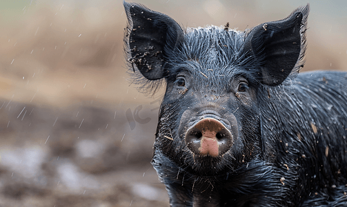 鼻子又脏又湿的漂亮黑猪