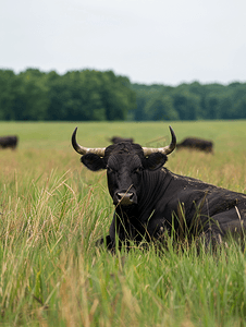 宾夕法尼亚州草地上休息的黑牛