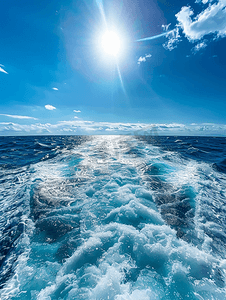 纹理波浪海浪摄影照片_阳光明媚的日子里从渡船上俯瞰海浪
