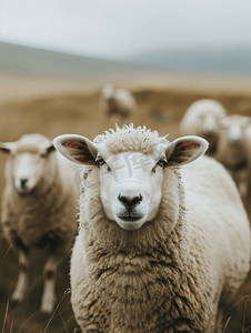 草地上有很多羊毛的羊