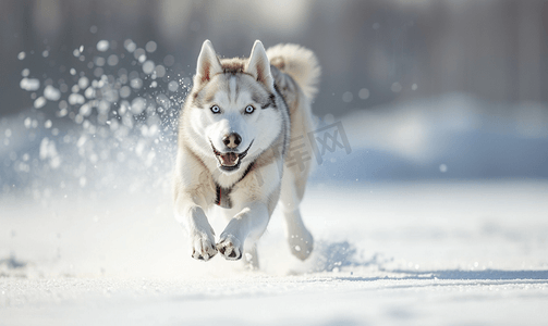 邀请好友字摄影照片_哈士奇雪橇犬奔跑