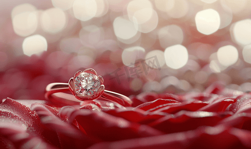 珠宝红色摄影照片_玫瑰结婚戒指情人节你愿意嫁给我吗
