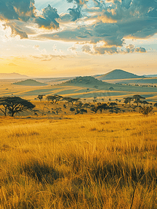 赛马摄影照片_有丘陵和草原的非洲大草原