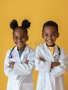 可爱的非裔美国儿童自以为是医生