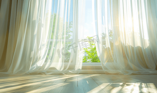 阳光明媚的日子里客厅窗帘窗室内装饰