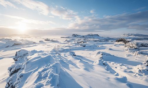 冰岛南部火山积雪景观