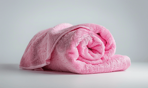 洗涤背景摄影照片_粉红色沙滩巾隔离白色背景