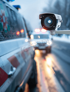 视频窗口摄影照片_道路上带救护车的汽车闭路电视摄像机录像机