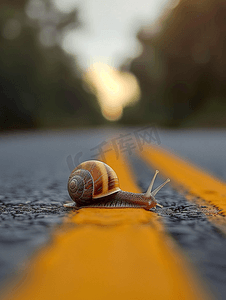 蜗牛在路上慢慢地向前走