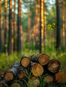 背景锯松树木材采伐