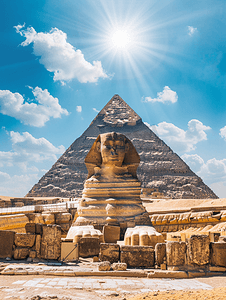 树下的石头摄影照片_埃及金字塔图为蓝天映衬下的埃及金字塔