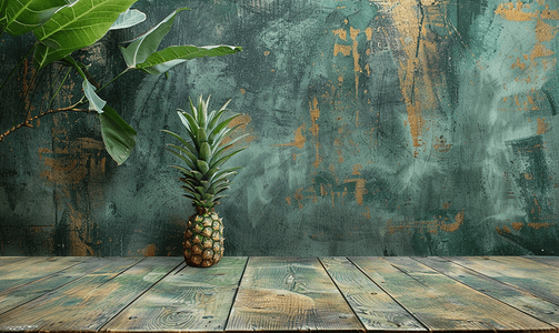旧木板地板绿色菠萝背景免费空间广告水果产品