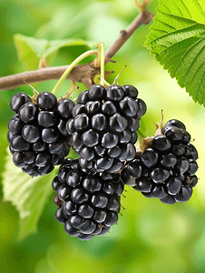 黑莓果实在树枝上食物背景成熟的黑莓特写