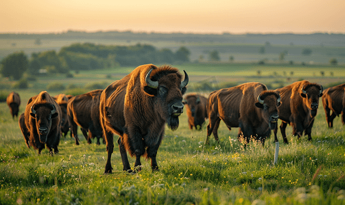 牧场上的欧洲野牛