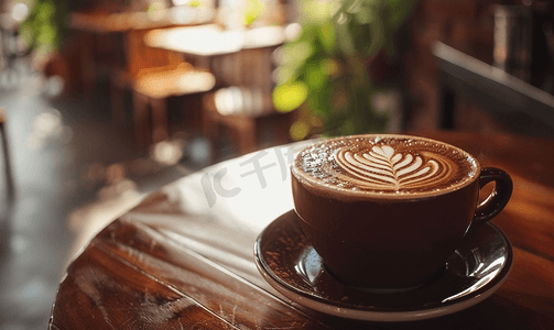 咖啡餐厅里的热摩卡咖啡和美丽的拿铁艺术