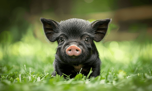 红色可爱摄影照片_看着一只可爱的小黑猪的脸