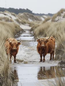 荷兰瓦瑟纳尔沙丘上的高地牛