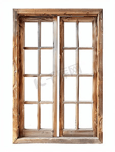 白色背景下隔离的真正复古木玻璃门窗框