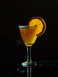 橙汁海报免费摄影照片_黑色背景中一杯新鲜橙汁和新鲜水果